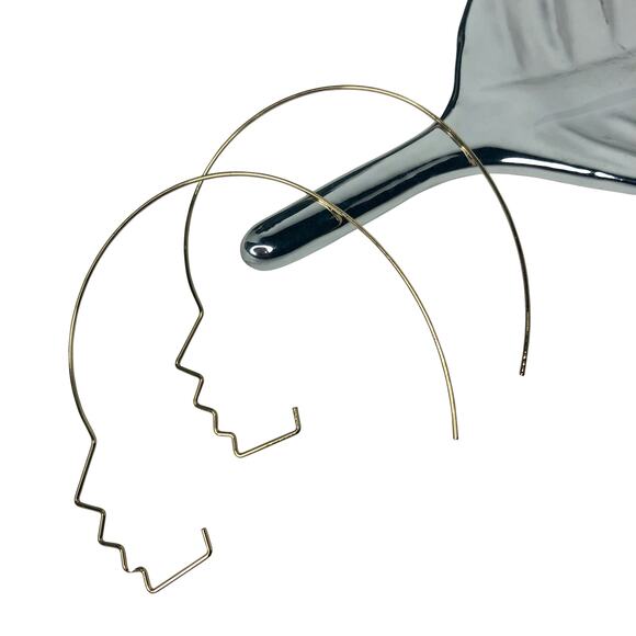 Gold Side Face Wire Earrings - Picture 3 of 4